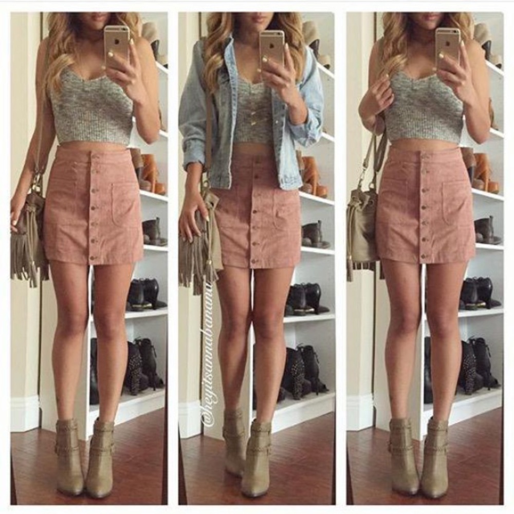 Pink Suede Mini Skirt